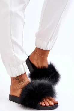 Outlet Boto Damskie Gumowe Klapki Z Futerkiem Czarne Lucrece Czarny