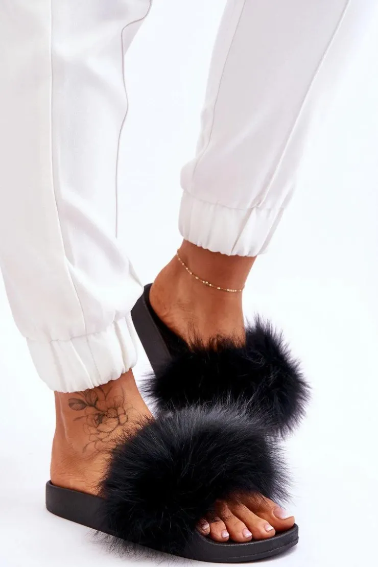 Outlet Boto Damskie Gumowe Klapki Z Futerkiem Czarne Lucrece Czarny