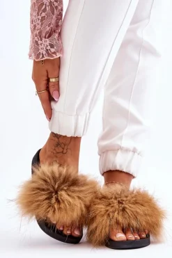 Damskie Boto Damskie Gumowe Klapki Z Futerkiem Brązowe Lucrece