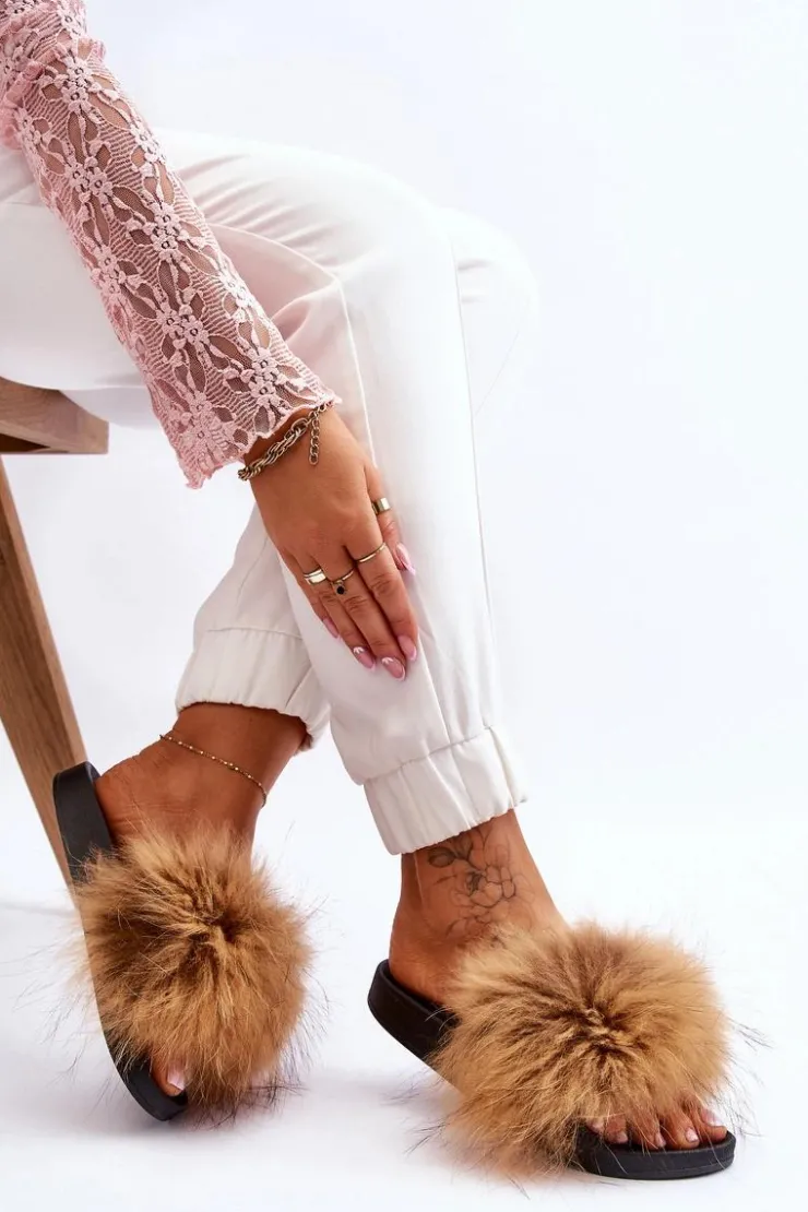 Damskie Boto Damskie Gumowe Klapki Z Futerkiem Brązowe Lucrece