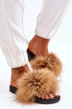 Damskie Boto Damskie Gumowe Klapki Z Futerkiem Brązowe Lucrece