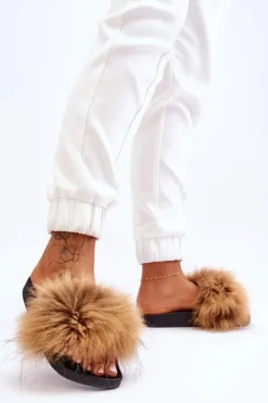 Damskie Boto Damskie Gumowe Klapki Z Futerkiem Brązowe Lucrece