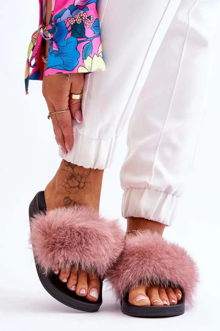 Boto Klapki Z Futerkiem|Klapki Damskie Klasyczne*Damskie Gumowe Klapki Z Futerkiem Różowe Lucrece Różowy