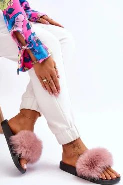 Boto Klapki Z Futerkiem|Klapki Damskie Klasyczne*Damskie Gumowe Klapki Z Futerkiem Różowe Lucrece Różowy