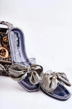 Boto Klapki Damskie Klasyczne*Damskie Gumowe Klapki Z Kokardą Czarno-Szare Meriden Czarny