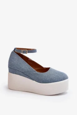 Damskie Boto Damskie Jeansowe Espadryle Na Koturnie Niebieskie Malla