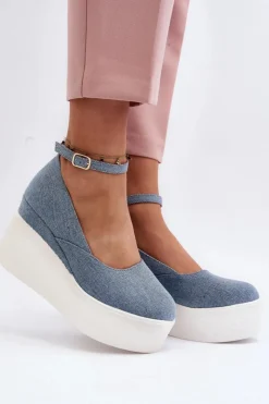 Damskie Boto Damskie Jeansowe Espadryle Na Koturnie Niebieskie Malla