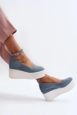 Damskie Boto Damskie Jeansowe Espadryle Na Koturnie Niebieskie Malla