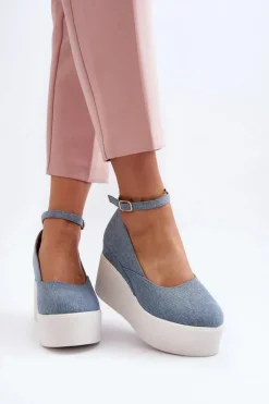 Damskie Boto Damskie Jeansowe Espadryle Na Koturnie Niebieskie Malla