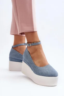 Damskie Boto Damskie Jeansowe Espadryle Na Koturnie Niebieskie Malla