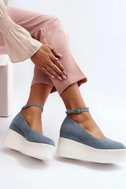 Damskie Boto Damskie Jeansowe Espadryle Na Koturnie Niebieskie Malla