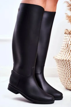 Damskie Boto Damskie Kalosze Pod Kolano Czarne Oficerki Gumowe Drizzle