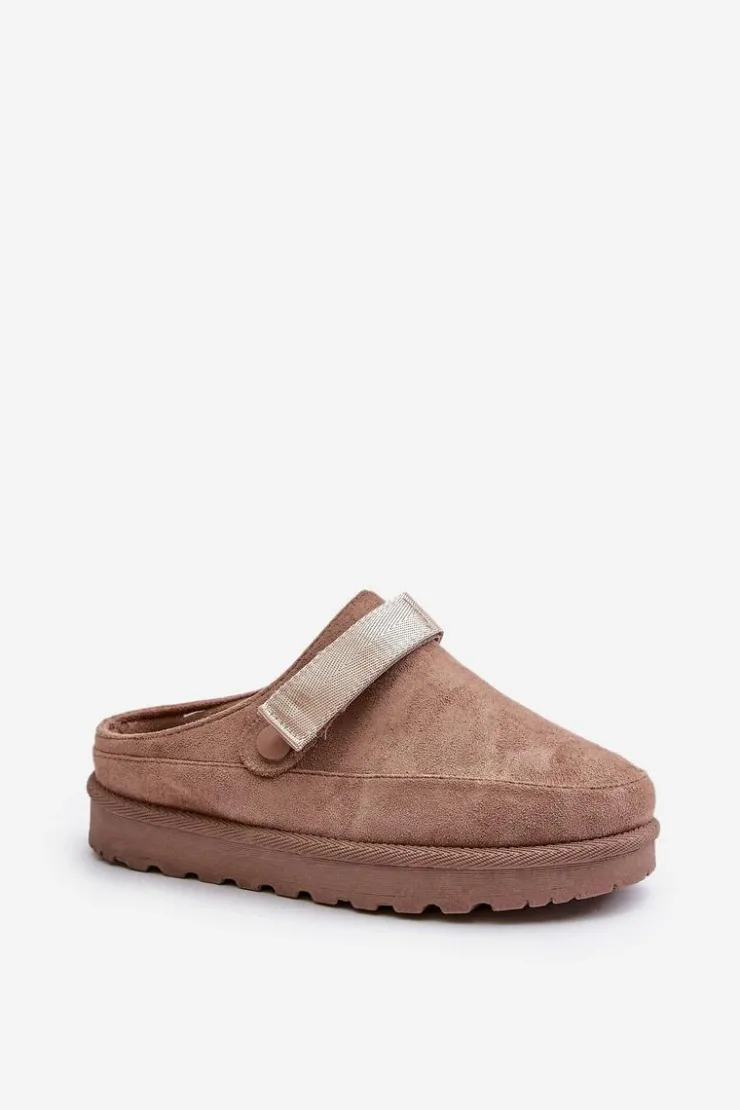 Boto Damskie Kapcie Ocieplane Futerkiem Na Platformie Brązowe Azida Brązowy