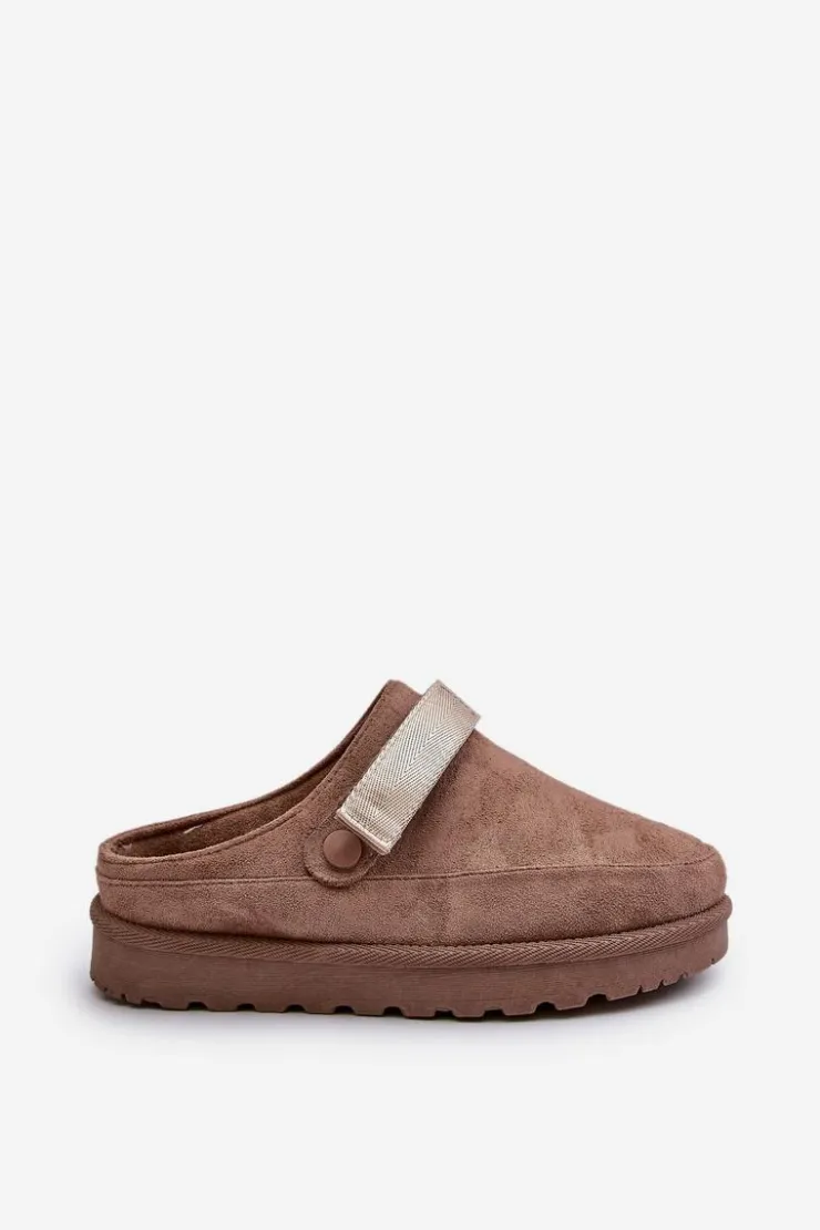 Boto Damskie Kapcie Ocieplane Futerkiem Na Platformie Brązowe Azida Brązowy