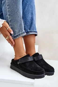 Boto Śniegowce Damskie|Kapcie Klasyczne*Damskie Kapcie Ocieplane Futerkiem Na Platformie Czarne Azida Czarny