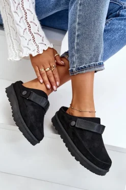 Boto Śniegowce Damskie|Kapcie Klasyczne*Damskie Kapcie Ocieplane Futerkiem Na Platformie Czarne Azida Czarny