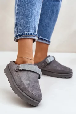 Damskie Boto Damskie Kapcie Ocieplane Futerkiem Na Platformie Szare Azida