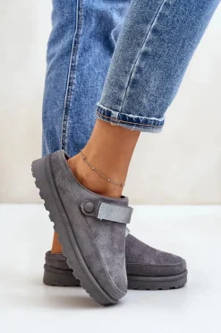 Damskie Boto Damskie Kapcie Ocieplane Futerkiem Na Platformie Szare Azida