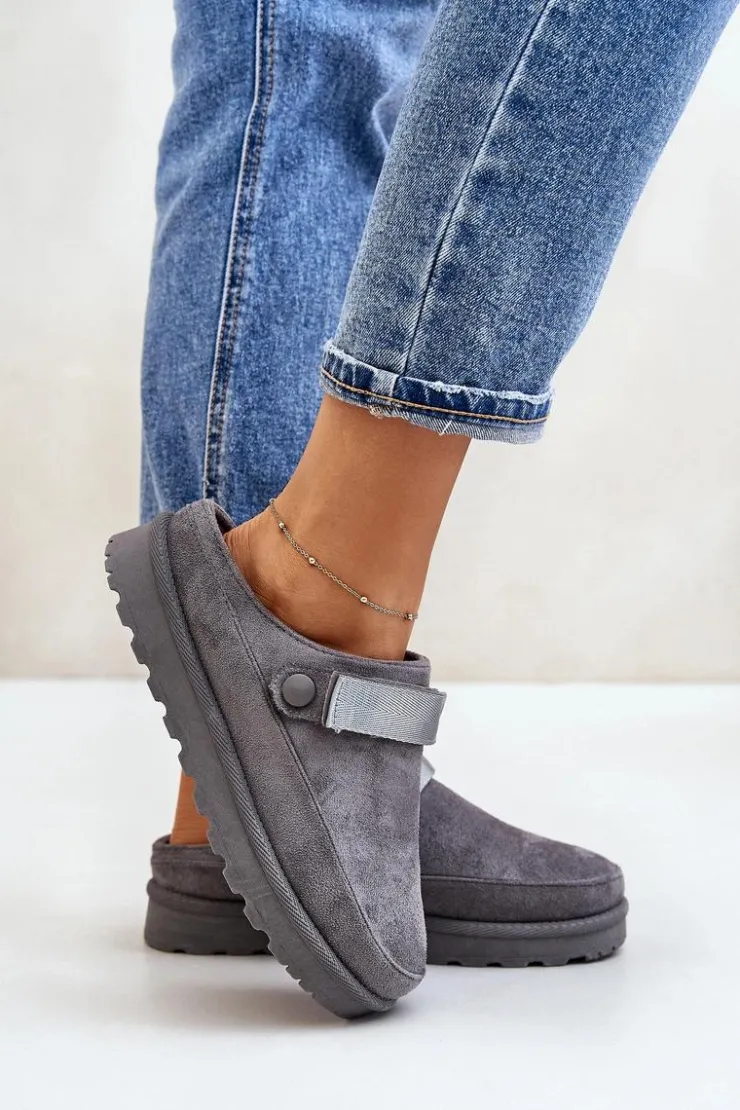 Damskie Boto Damskie Kapcie Ocieplane Futerkiem Na Platformie Szare Azida