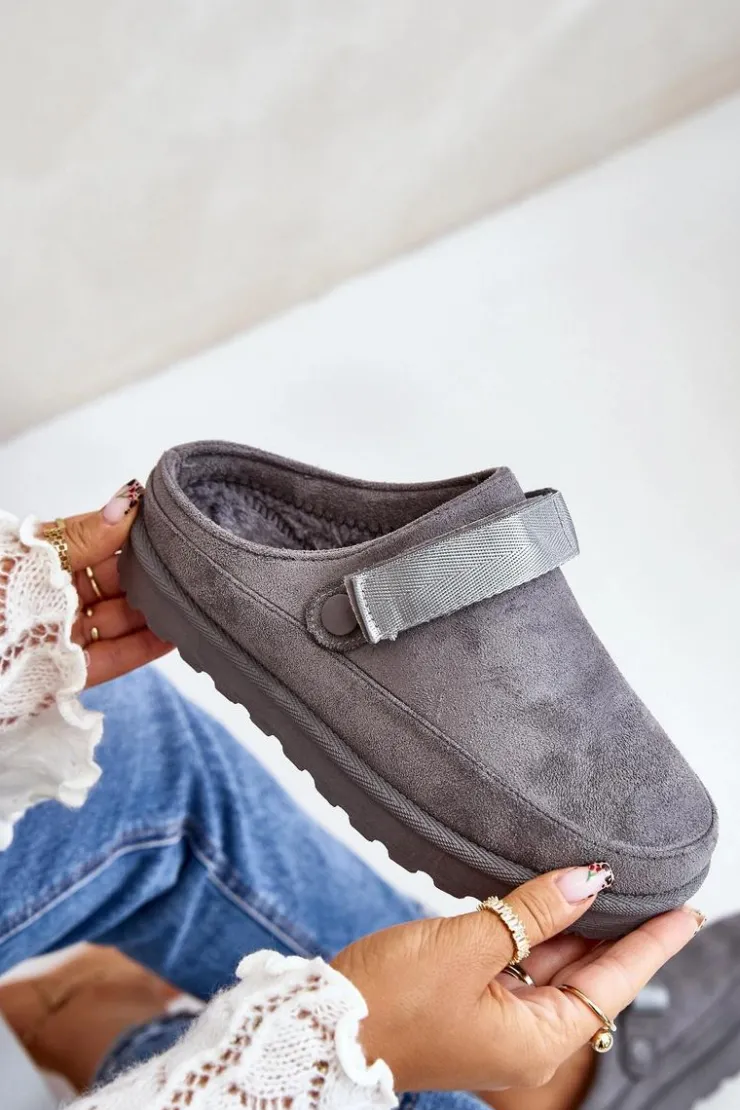 Damskie Boto Damskie Kapcie Ocieplane Futerkiem Na Platformie Szare Azida