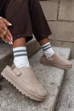 Damskie Boto Damskie Kapcie Ocieplane Futerkiem Na Platformie Beżowe Azida