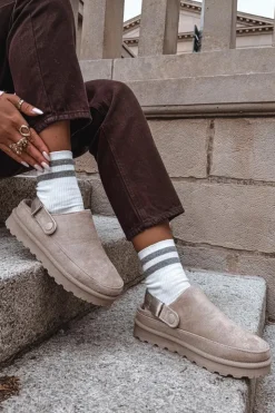 Damskie Boto Damskie Kapcie Ocieplane Futerkiem Na Platformie Beżowe Azida