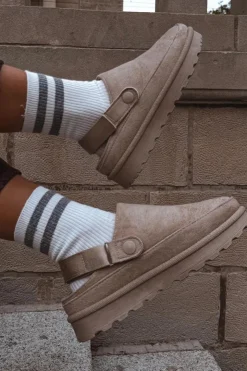 Damskie Boto Damskie Kapcie Ocieplane Futerkiem Na Platformie Beżowe Azida