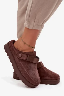 Boto Damskie Kapcie Ocieplane Futerkiem Na Platformie Czekoladowe Azida Brązowy