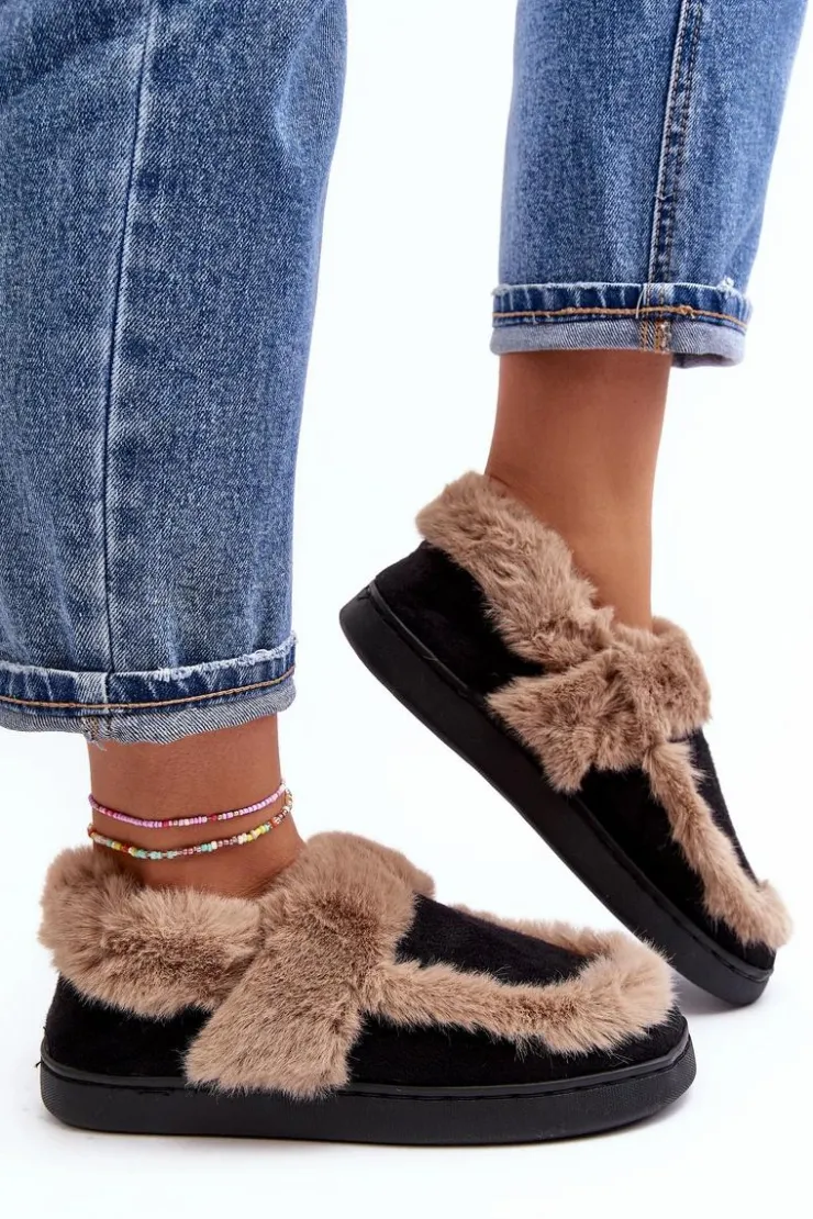 Hot Boto Damskie Kapcie Z Futerkiem Czarne Sailey