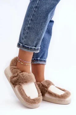 Boto Kapcie Klasyczne*Damskie Kapcie Z Futerkiem Beżowe Sailey Beżowy