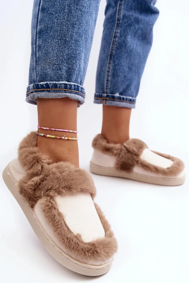 Boto Kapcie Klasyczne*Damskie Kapcie Z Futerkiem Beżowe Sailey Beżowy