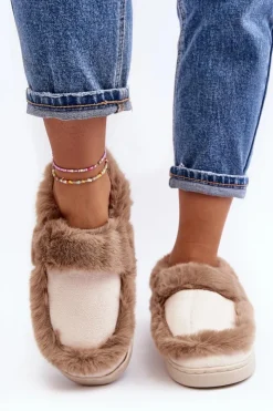 Boto Kapcie Klasyczne*Damskie Kapcie Z Futerkiem Beżowe Sailey Beżowy