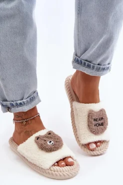 Evento Kapcie Klasyczne*Damskie Kapcie Z Misiem Beżowe Lavetire