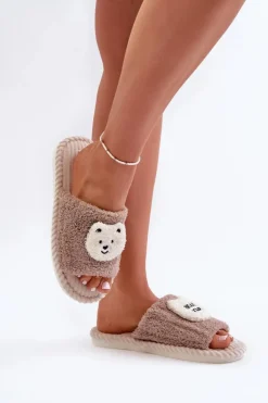 Evento Kapcie Klasyczne*Damskie Kapcie Z Misiem Brązowe Lavetire Brązowy