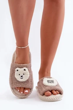 Evento Kapcie Klasyczne*Damskie Kapcie Z Misiem Brązowe Lavetire Brązowy