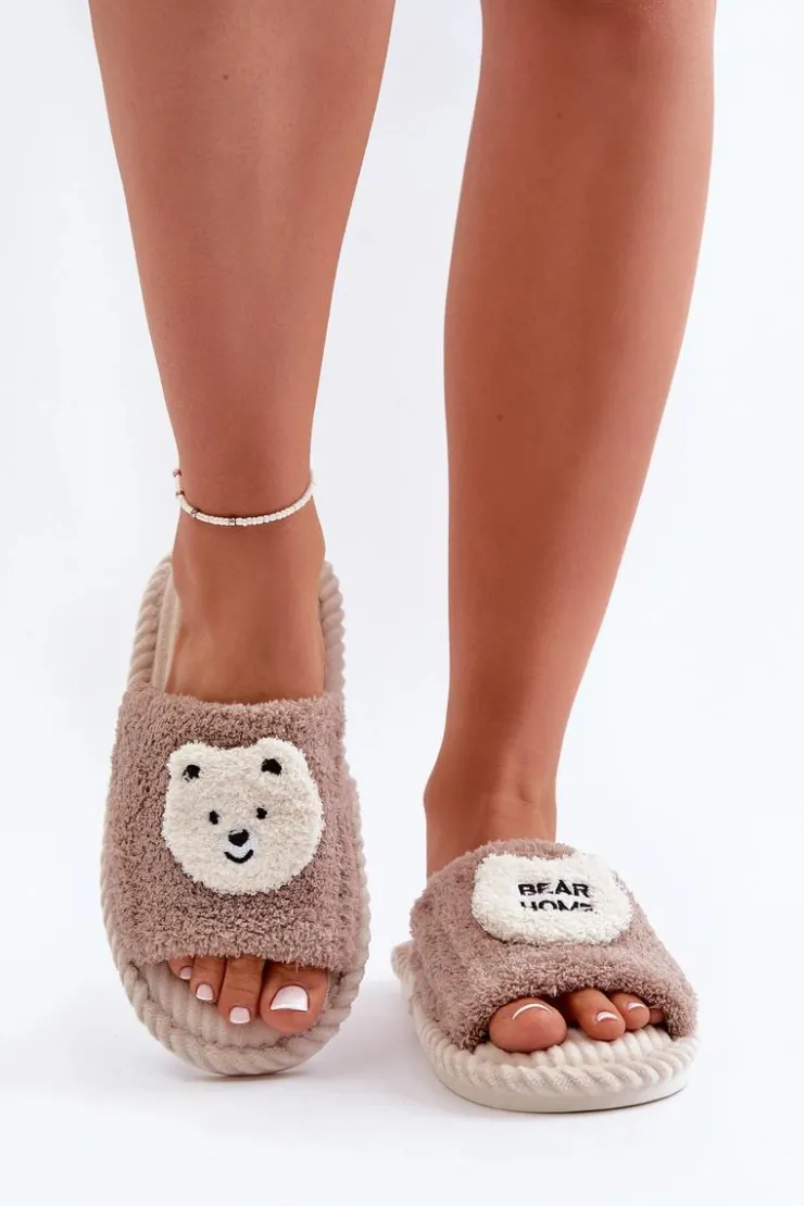 Evento Kapcie Klasyczne*Damskie Kapcie Z Misiem Brązowe Lavetire Brązowy