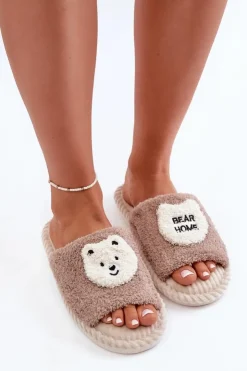 Evento Kapcie Klasyczne*Damskie Kapcie Z Misiem Brązowe Lavetire Brązowy