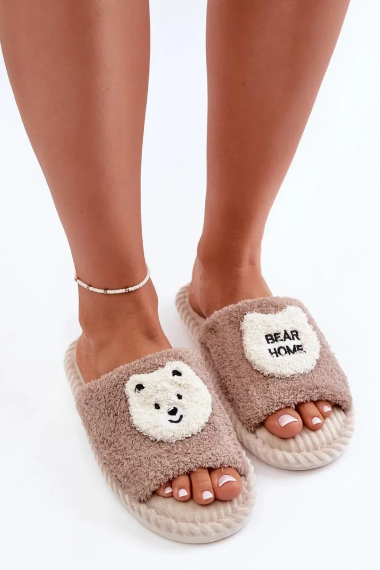 Evento Kapcie Klasyczne*Damskie Kapcie Z Misiem Brązowe Lavetire Brązowy