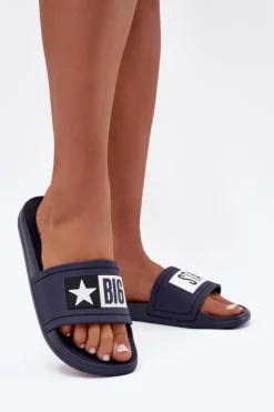 Big Star Shoes Klapki Damskie Klasyczne|Klapki Damskie Big Star*Damskie Klapki Big Star DD274A265 Granatowo-Białe Niebieski
