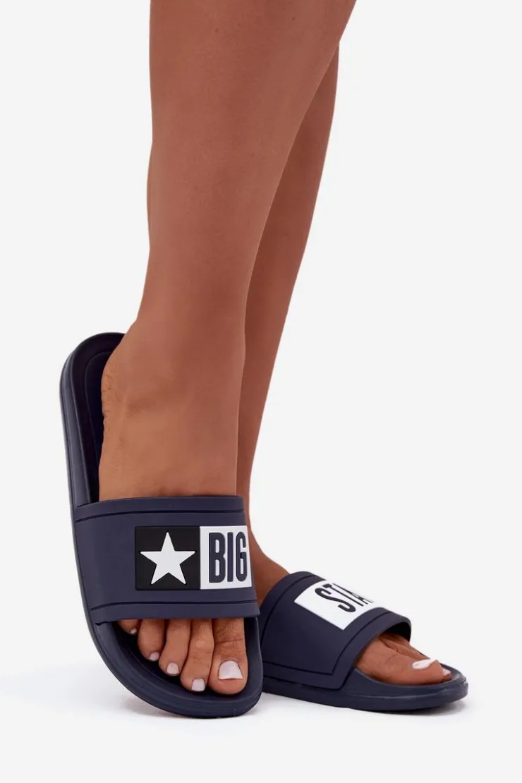 Big Star Shoes Klapki Damskie Klasyczne|Klapki Damskie Big Star*Damskie Klapki Big Star DD274A265 Granatowo-Białe Niebieski