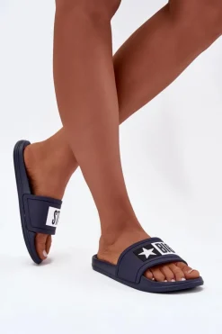Big Star Shoes Klapki Damskie Klasyczne|Klapki Damskie Big Star*Damskie Klapki Big Star DD274A265 Granatowo-Białe Niebieski