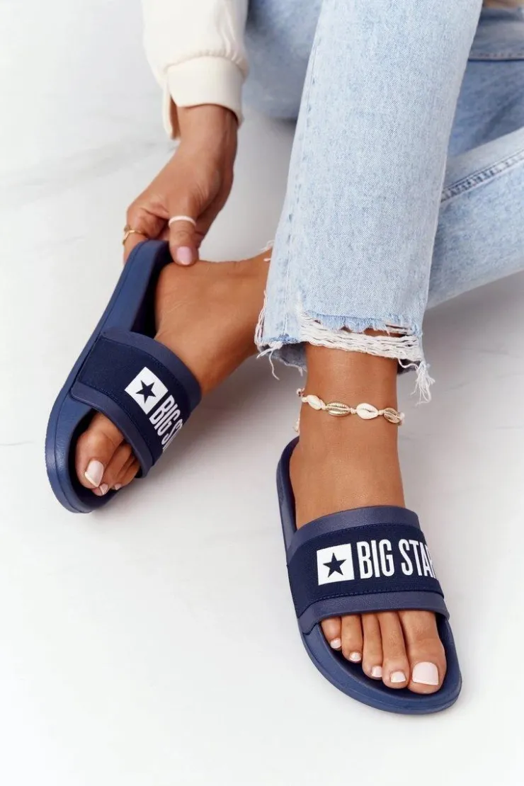 Damskie Big Star Shoes Damskie Klapki Big Star HH274A015 Granatowe