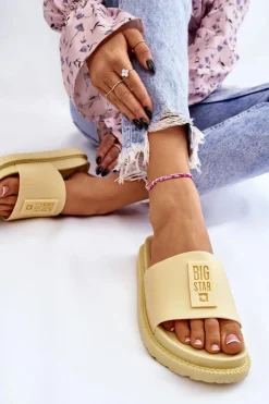 Big Star Shoes Klapki Sportowe|Klapki Damskie Big Star*Damskie Klapki Big Star LL274427 Żółte Żółty