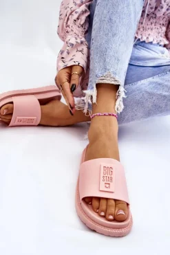 Sale Big Star Shoes Damskie Klapki Big Star LL274425 Jasnoróżowe Różowy