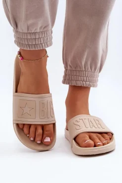 Clearance Big Star Shoes Damskie Klapki Big Star NN274A645 Beżowe Beżowy