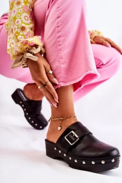 Boto Klapki Damskie Klasyczne*Damskie Klapki Chodaki Na Obcasie Czarne Ivette