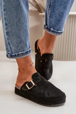 Boto Klapki Na Platformie|Klapki Damskie Klasyczne*Damskie Klapki Chodaki Na Platformie Ze Złotą Klamrą Czarne Terilaina