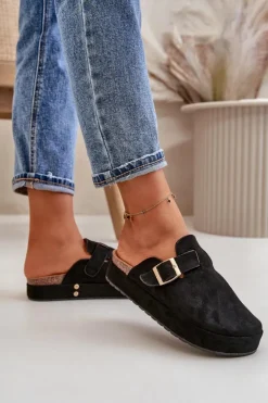 Boto Klapki Na Platformie|Klapki Damskie Klasyczne*Damskie Klapki Chodaki Na Platformie Ze Złotą Klamrą Czarne Terilaina