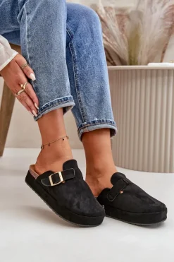 Boto Klapki Na Platformie|Klapki Damskie Klasyczne*Damskie Klapki Chodaki Na Platformie Ze Złotą Klamrą Czarne Terilaina