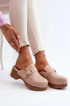 Damskie Boto Damskie Klapki Chodaki Z Klamrą Beżowe Seprilla